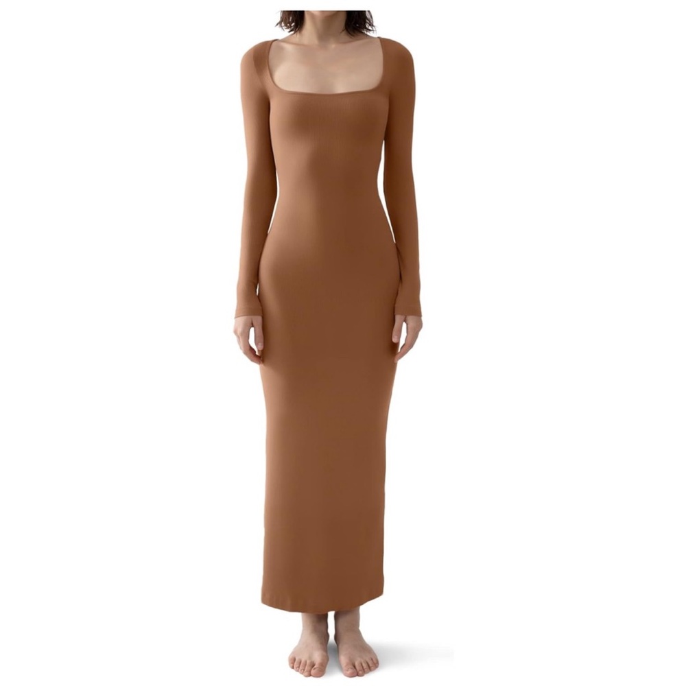 Pumiey Brown Long Sleeve Maxi Dress